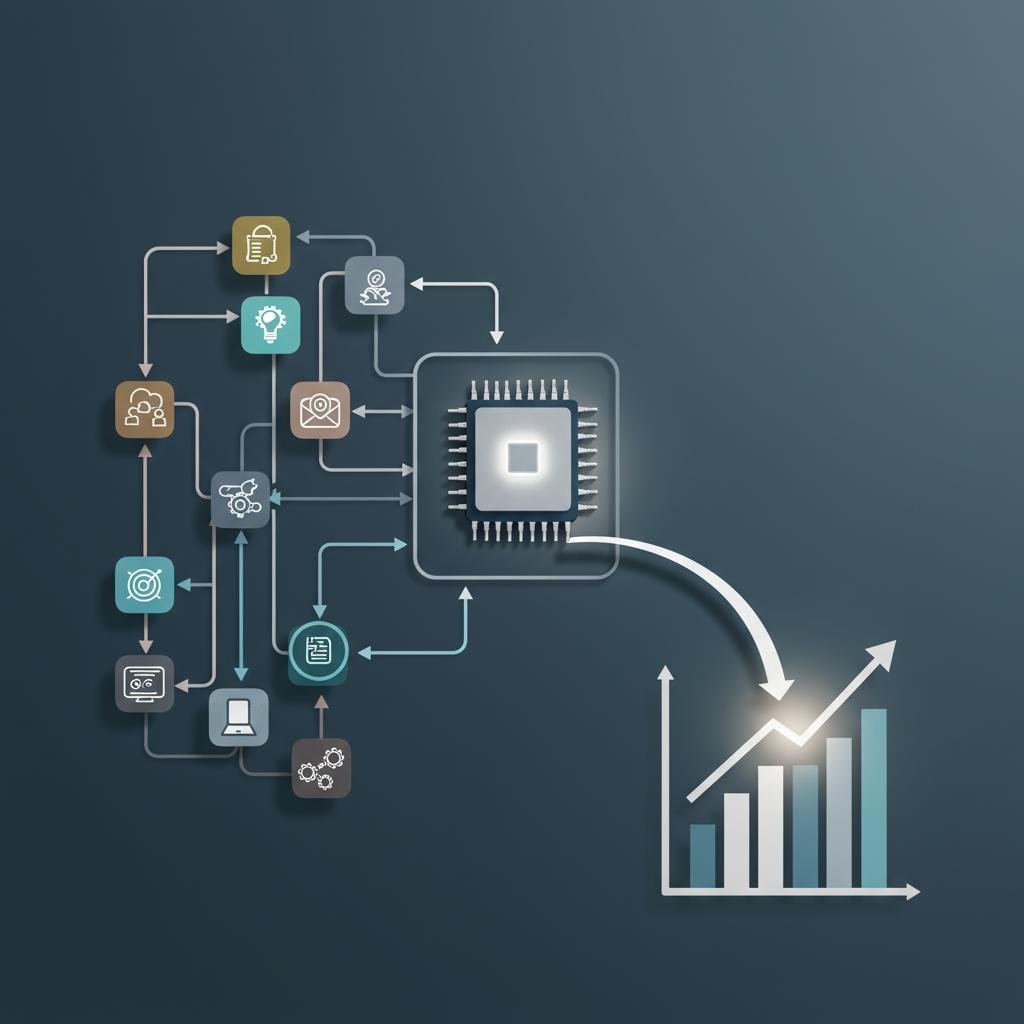 Diagram showing scattered data streams being unified into a single source of truth that feeds an insightful business intelligence dashboard.